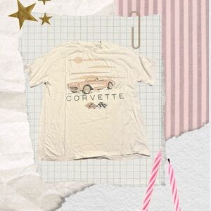 American Eagle Outfitters Cream Corvette Graphic Tee with Orange Accents